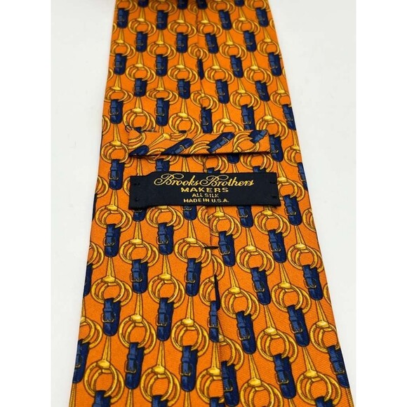 Vintage Brooks Brothers Orange Blue Horse Bit Silk Necktie - Picture 2 of 4